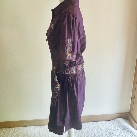 Coogi Purple Snap Front Rhinestone Embellished Belted Shirt Dress sz 1X NEW - Picture 7 of 12
